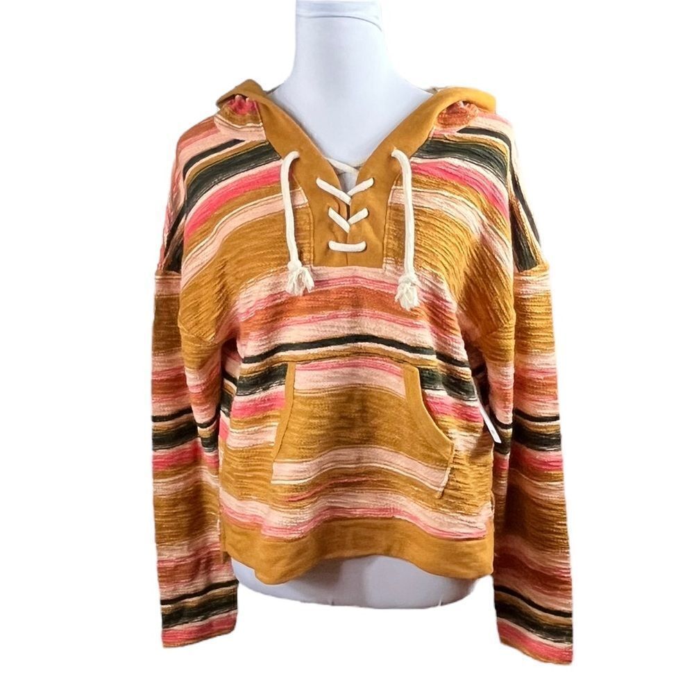 SO‎ Juniors Brown Stripe Lace Up Hoodie, Size S, NWT